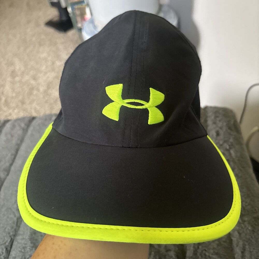 Under Armour Hat Running Cap Adjustable Hat Black Neon Brim Logo